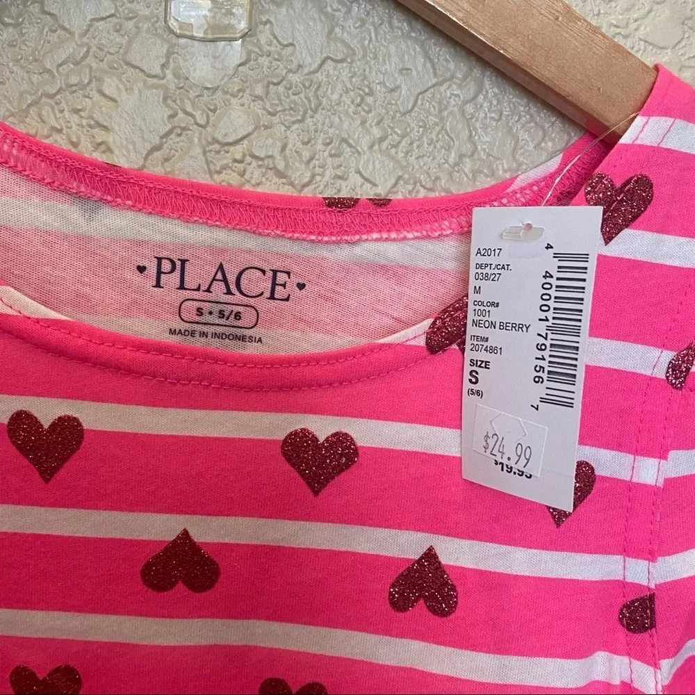 The children’s place long sleeve dress cold shoulder pink stripes and hearts nwt